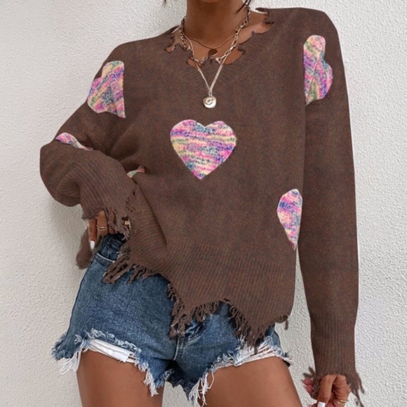 Boho Hearts White Oversized Distressed Sweater - Picture 9 of 16